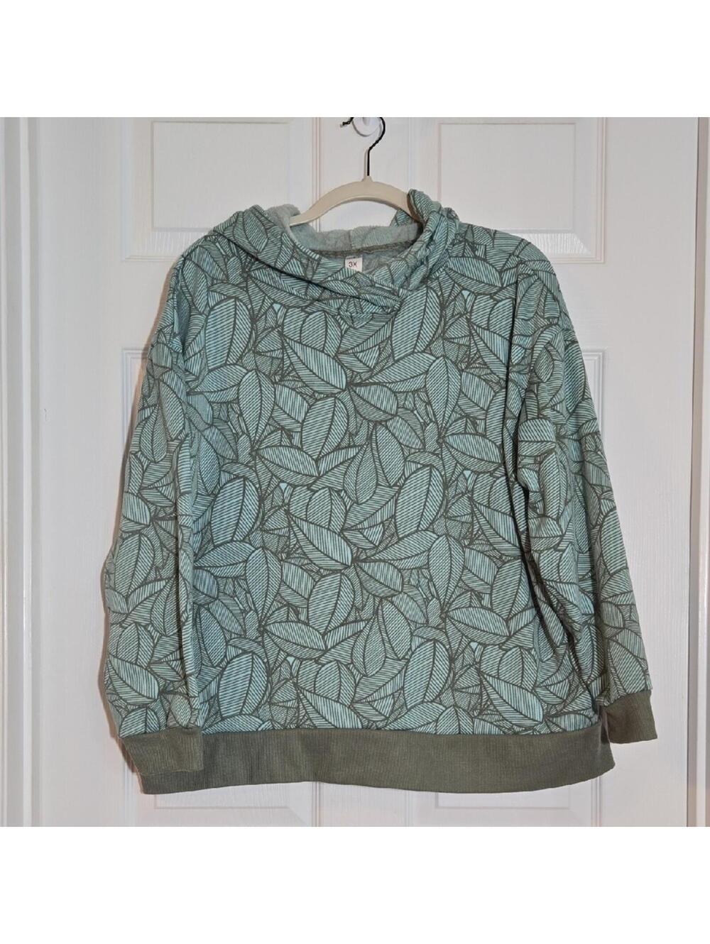 Just Be Green Leaf Pattern Hoodie Size 3X